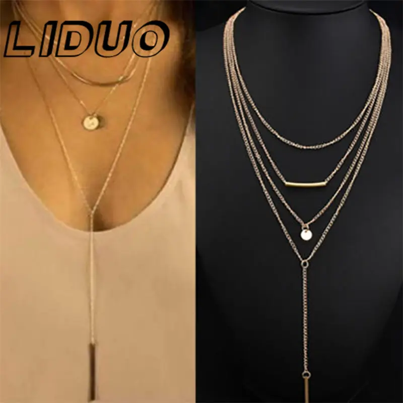 LIDUO многослойное розовое крест колье с подвеской Цепочки и ожерелья комплект
