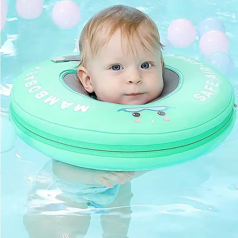 babies swimming with neck float