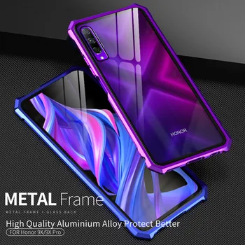 

Original For Huawei Honor 9X / 9X Pro cases Clear Tempered glass back cover Aluminum Metal bumper Frame shockproof cover coque