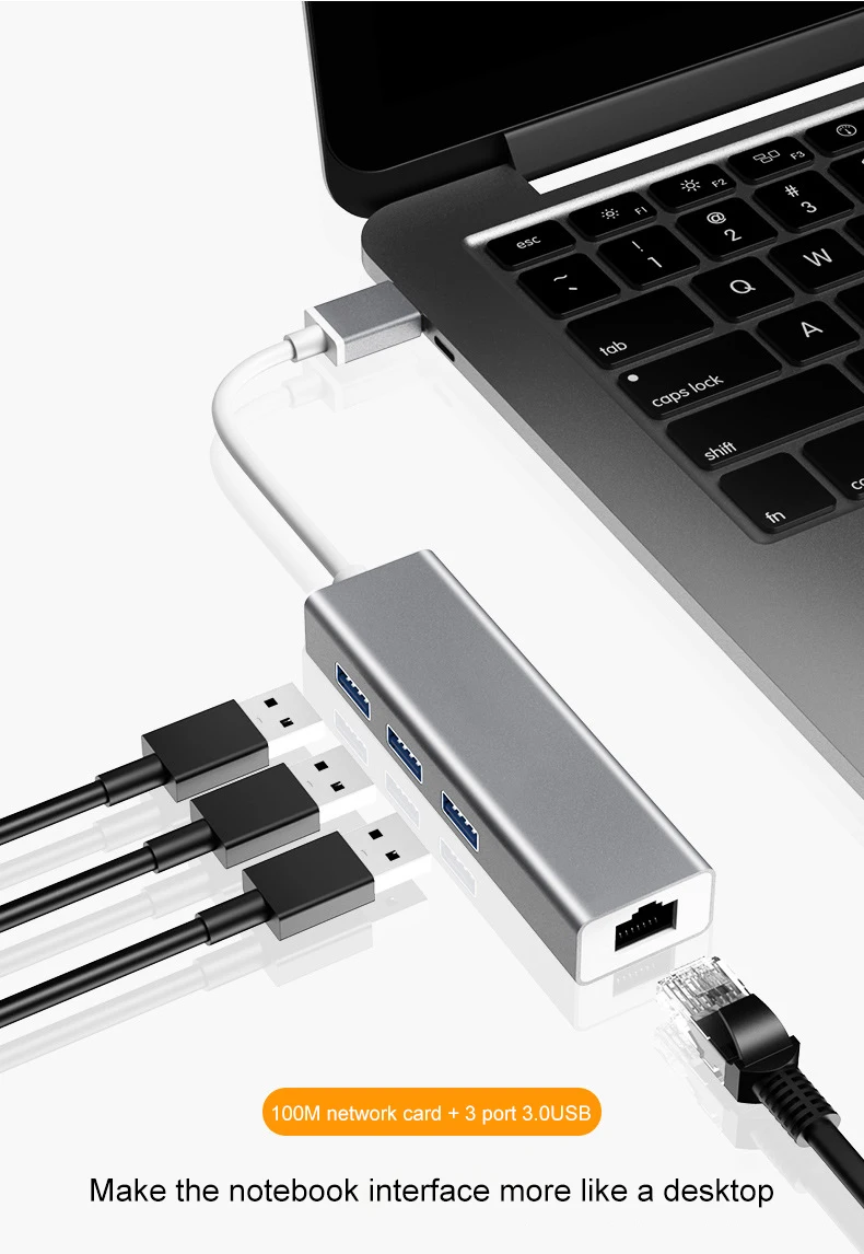Usb-концентратор Мульти USB 3,0 usb-хаб высокоскоростной 3 порта с usb-кабелем RJ45 сетевая карта для ПК ноутбука Компьютерные аксессуары