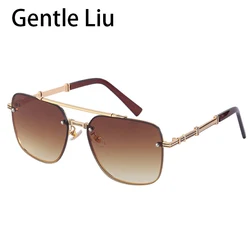 Rimless Square Sunglasses For Women Fashion Luxury Designer Sun Glasses Men Double Beam Retro Metal Big Frame Eyeglasses UV400