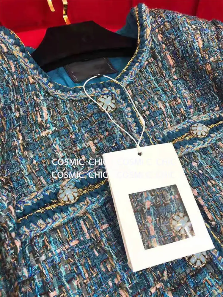 Cosmicchic роскошный шерстяной твидовый комплект для женщин, Осенний элегантный твидовый пиджак, костюм с юбкой, OL, Женская куртка, Подиумные комплекты высокого качества