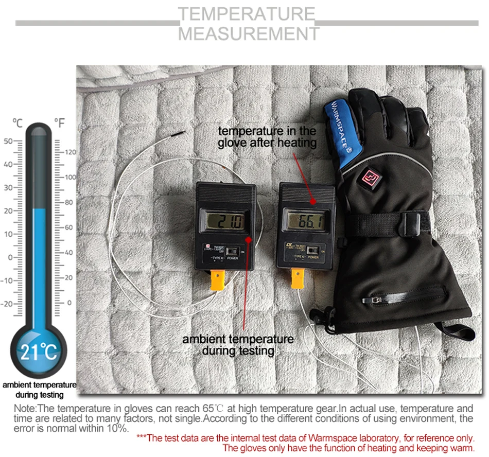 Теплые зимние перчатки Warmspace 7,4 В с подогревом и литиевой батареей для катания на лыжах