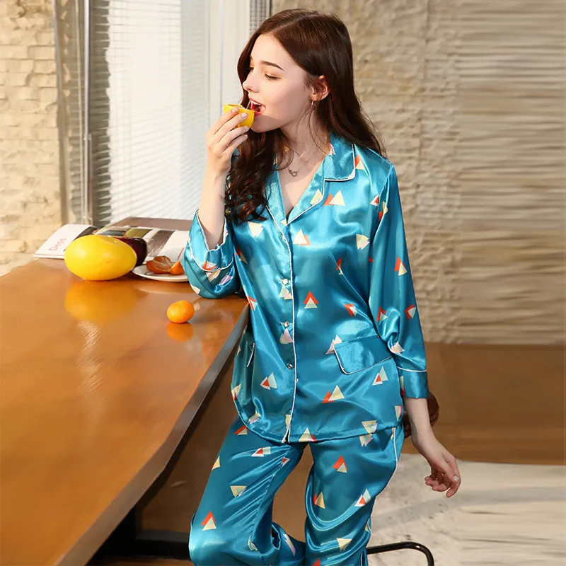 

Yao ting Spring Triangular Printed Pajamas WOMEN'S Long Sleeve Trousers Piece Tracksuit Tz633