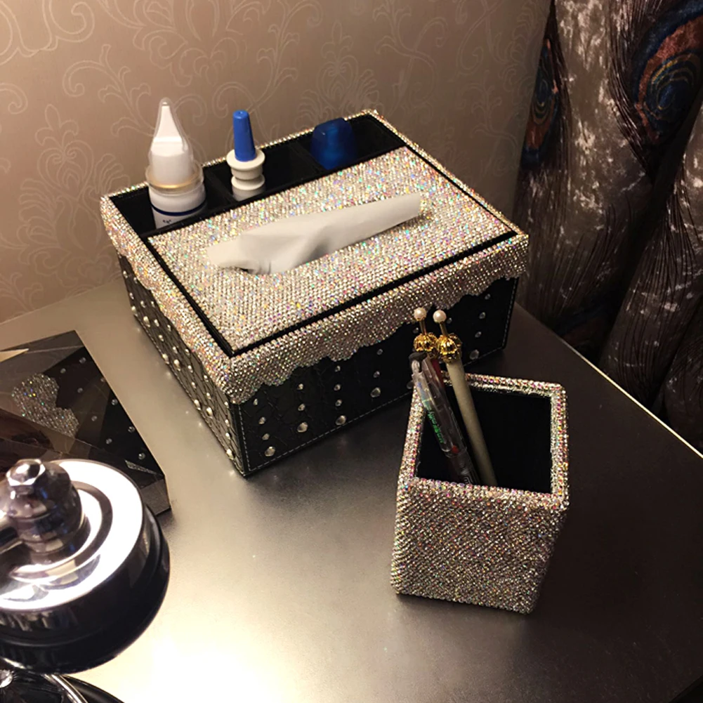 

Stowing Tidying Storage Container Fashion Bling Crystal Diamond Rhinestone Car Paper Towel Box Cover Tissue Case