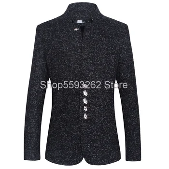 

2020 Autumn large size men's slim collar men's suit single row multi-button middle-aged tunic suit