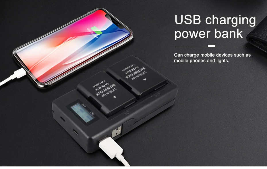 Аккумуляторная батарея 1200 мА · ч с двумя USB портами и ЖК дисплеем для Nikon D3100 D3200 D3300