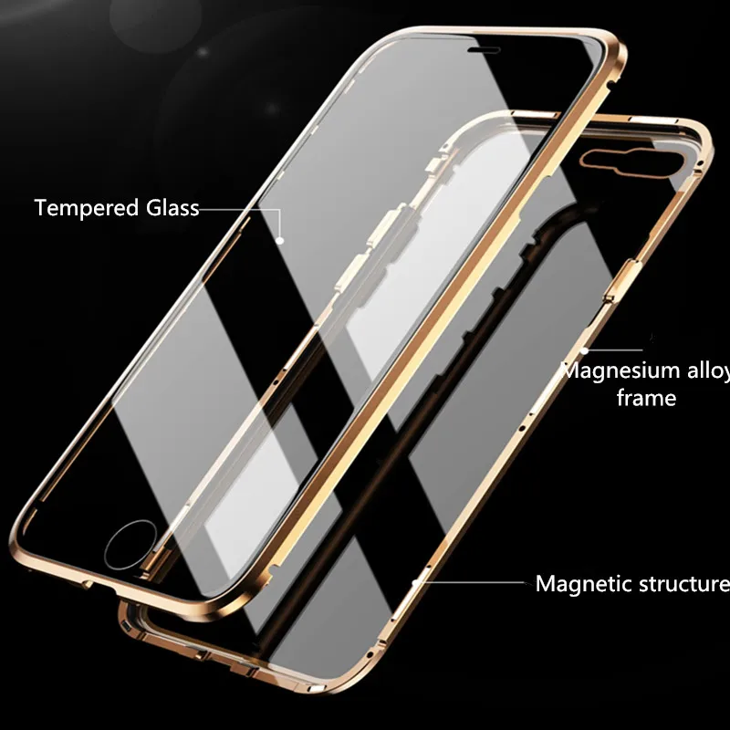 Магнитный металлический Полный Чехол чехол для iPhone 6S X XR XS Max двухсторонняя, для стекла защитные чехлы для iPhone 6 6s 7 8 Plus чехол для телефона
