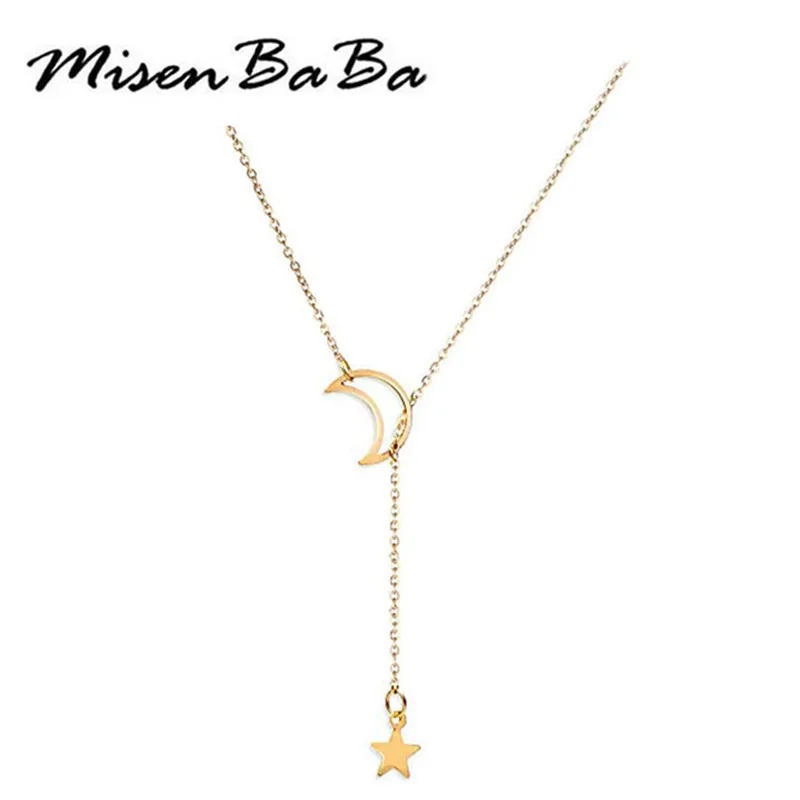 

New Desgin Love Pentagram Star Moon Pendants Necklaces For Woman Charms Jewelry Y shape Hollow Moon Star Necklace