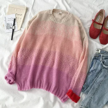 

Women Sweater Autumn Winter Korean Ins Harajuku Long Sleeve O-neck pullover Loose Fashion Casual Striped Knitwear Sweater Female