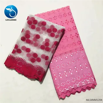 

Beautifical African lace fabrics Fashion style tulle lace fabric with stones +punch cotton lace fabric 2.5+2.5yards ML54NM12