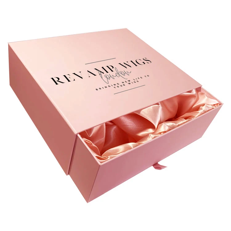 Hot Luxury Custom Design Cup Clothes Jewelry Hair Wig Drawer Cardboard Paper Gift Packaging Box with Silk satin lining insert 3