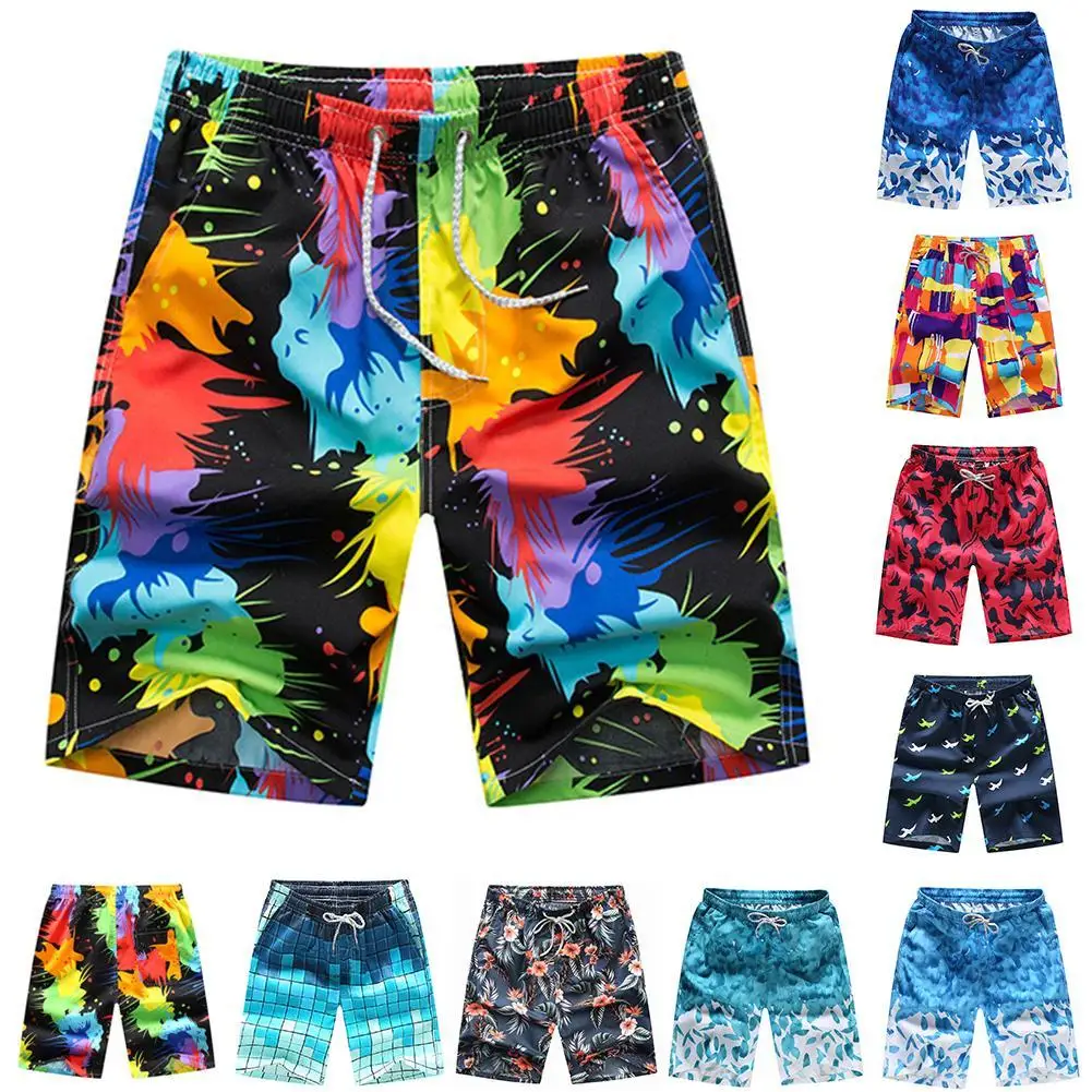2021hot Men Fashion Swimsuit Plussize Summer Beach Shorts Pants Men Colorful Printed Drawstring