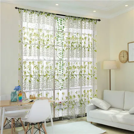 green Тюль для окна Morning Glory, 200*100 см, прозрачная дверь, драпировка, занавески, цветочный узор, текстиль для девочек, оконный экран, лист# B30 - Цвет: green