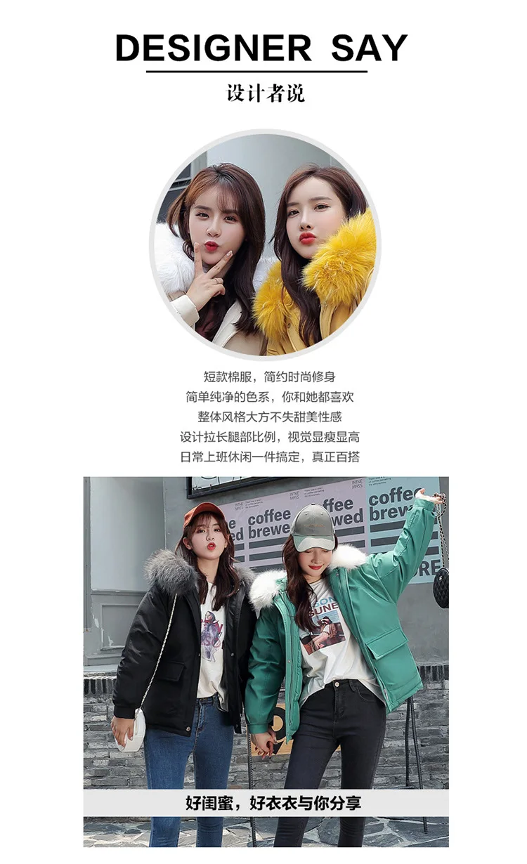 Photo Shoot Short Large Fur Collar down Jacket Female Winter Loose Fashion Short-height Best Friend Thick Versatile Cotton Overc