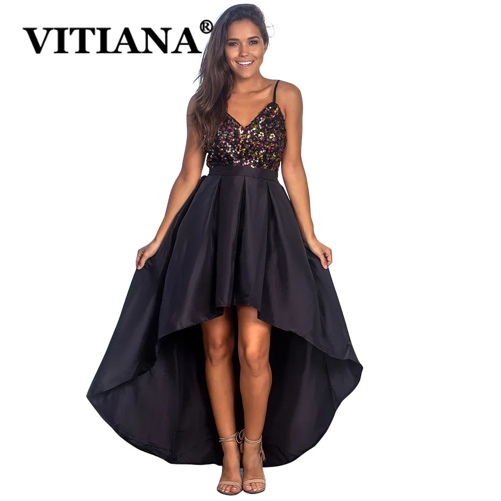 

VITIANA Women Spaghetti Strap Sexy Party Dress 2020 Female Backless Sequined Elegant Night Dresses Femme Blingbling Vestidos