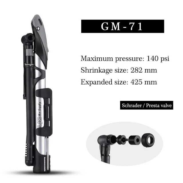 Giyo GM-631 велосипедный насос 140PSI сплав инфлятора W/Калибр 600 мм шланг складная ручка и педаль подходит для Schrader Presta - Цвет: GM-71