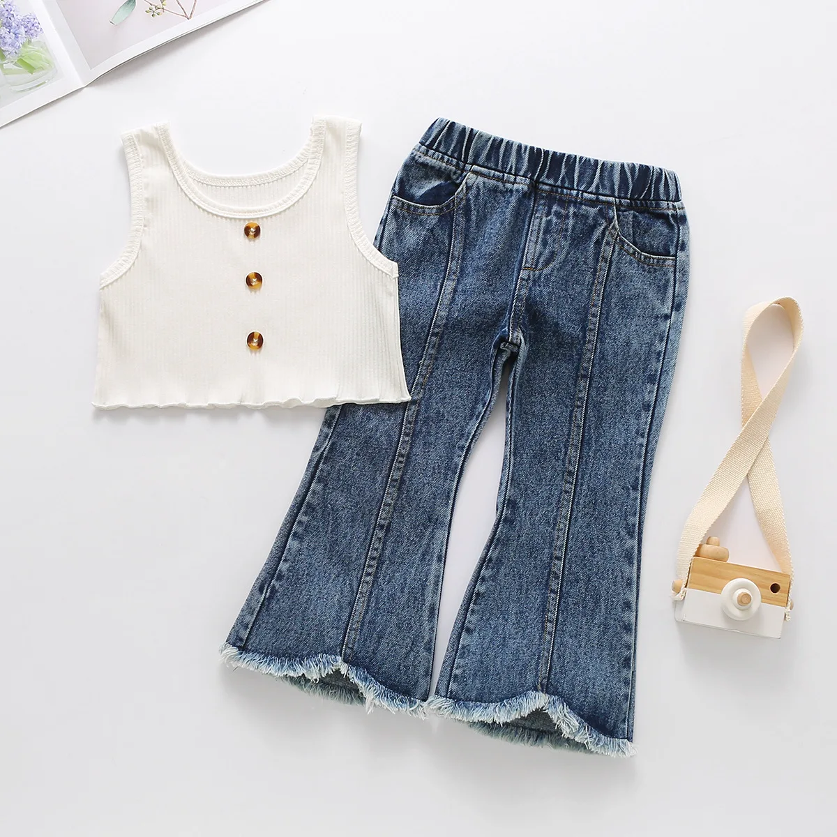 

Summer Clothing Set Cotton Children Girls Clothing Set T-shirt + Denim Pants 2022 New Fashion 2pcs 3 4 5 6T