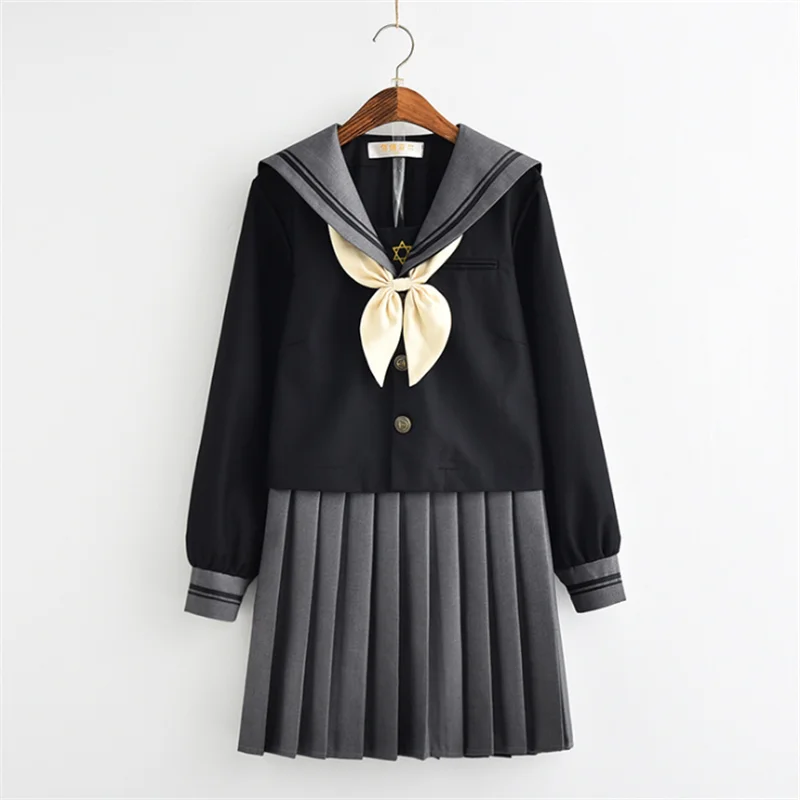 Японская ортодоксальная форма jk, мягкий костюм моряка с длинными рукавами для девочек, женская одежда для средней школы, школьная форма черного цвета в стиле колледжа - Цвет: Черный