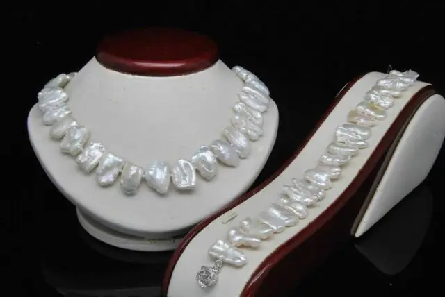 

Hot AAA Natural Shape White Biwa Pearl Necklace Bracelet Set (18" 7.5" Long)