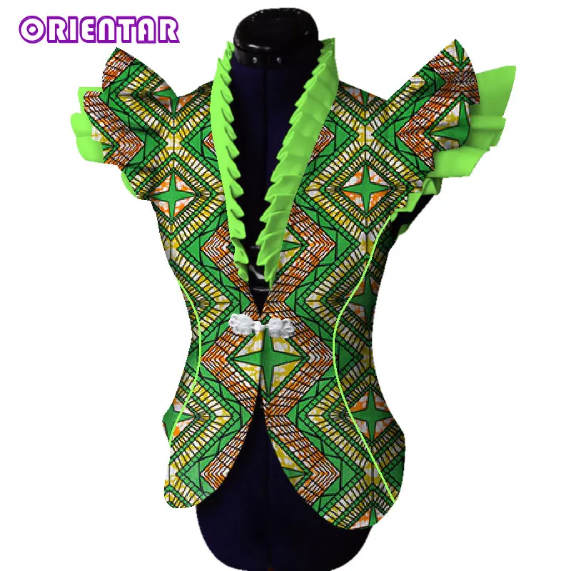 Fashion Women Vest African Wax Print Butterfly Sleeve Coat Bazin Riche Traditional Africa Clothes Slim Outwear Vest Coat WY3857