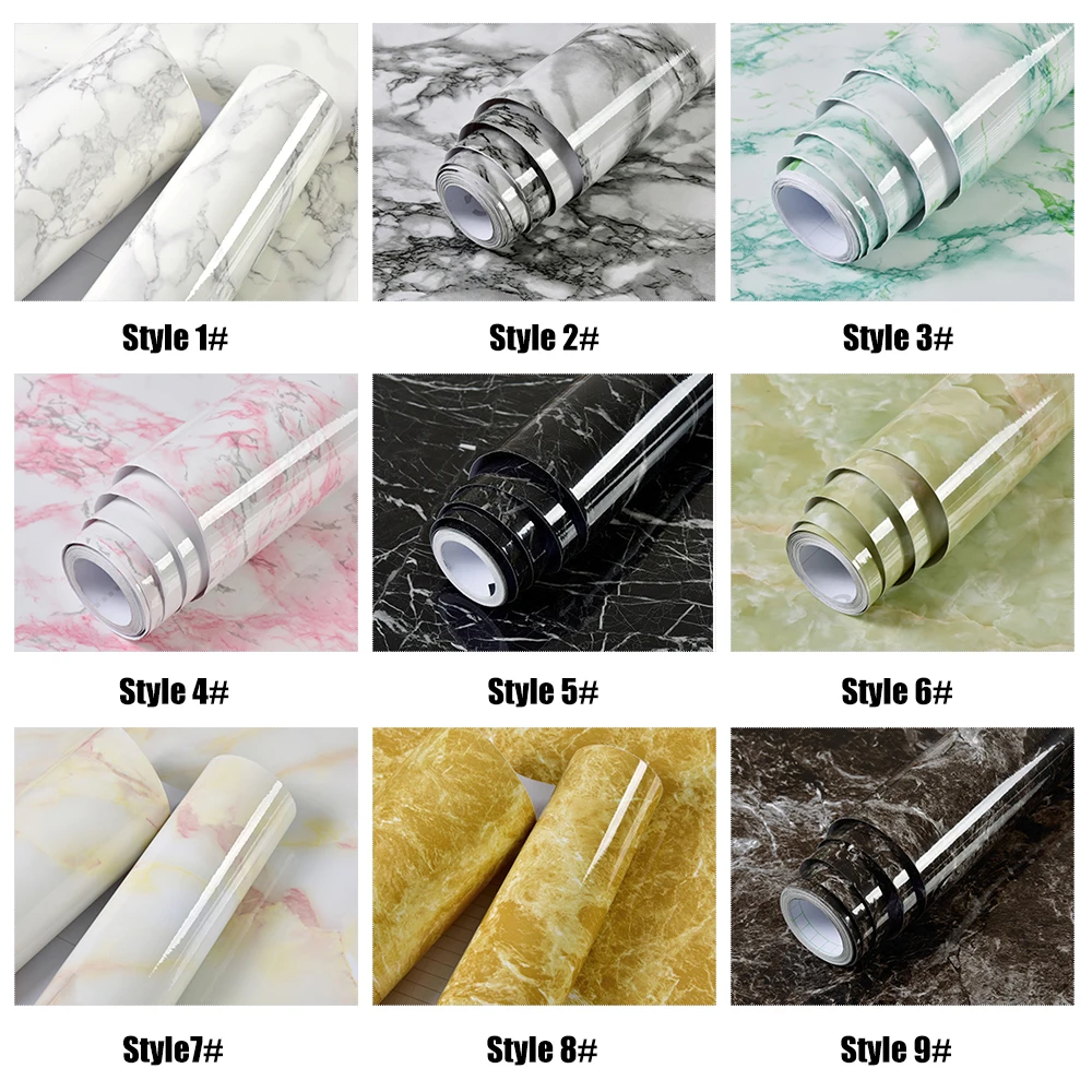 10m Marble Wallpapers Self Adhesive Granite Marble Effect Waterproof Thick Waterproof PVC Wallpaper Sticker Roll Home Decor