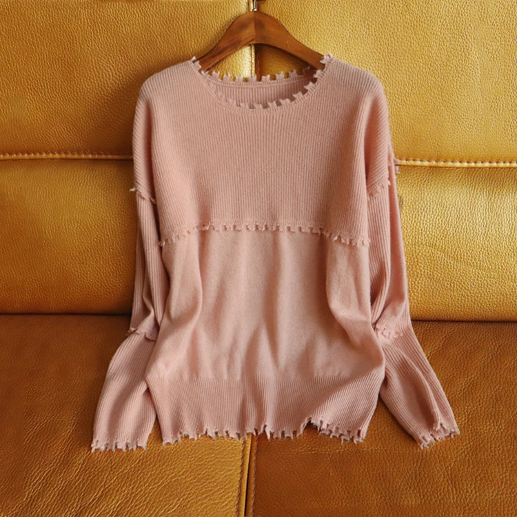 Aliaga, высокое качество, чистый кашемир, свитер для женщин, осень, стиль, круглый ворот, белый пуловер, женская мода, вязаный джемпер - Цвет: Pink