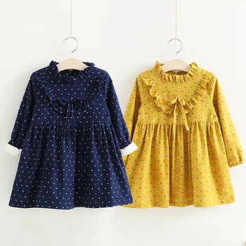 

2020 Winter 2 34 6 8 10 Years Kids Crew-Neck Glitter Long Sleeve Dot Bow Thickening Plus Velvet Warm For Baby Girls Winter Dress