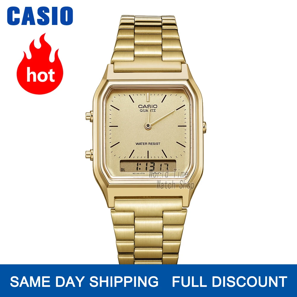 Casio uhr gold uhr männer top marke luxus Dual display Wasserdicht Quarz  männer uhr Sport militär Armbanduhr часы мужские relogio masculino reloj  hombre erkek kol saati montre homme zegarek meski AQ 230|trend