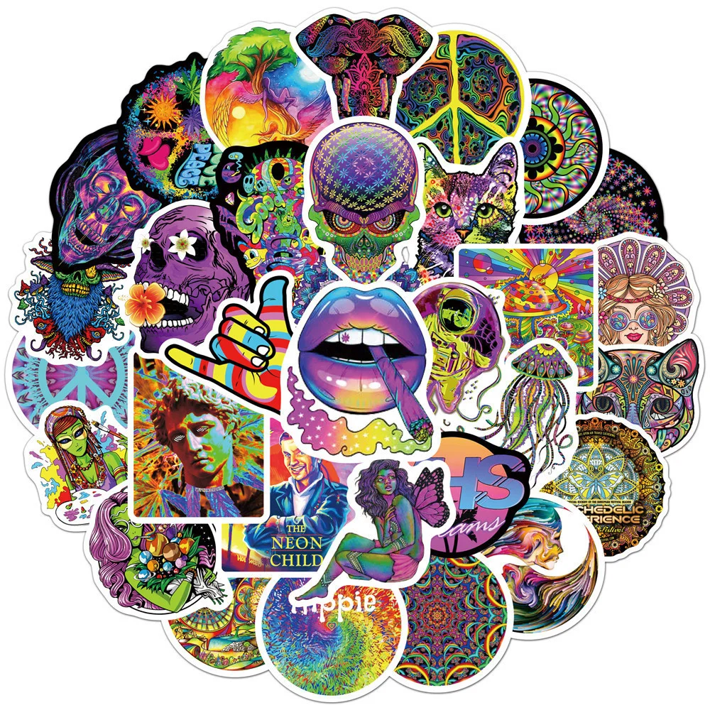 10/30/50PCS/ Do not repeat stickers Cool Skateboard Cup Suitcase Notebook Guitar Color Psychedelic Graffiti Sticker Wholesale
