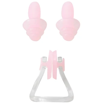 

Super sell-pink Plastic nose clip silicone ear plugs set for swimming
