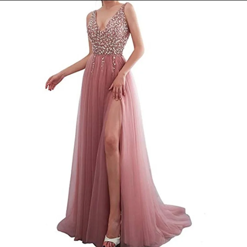 Robe De Soiree, сексуальное вечернее платье с глубоким v-образным вырезом, с блестками, ТРАПЕЦИЕВИДНОЕ шифоновое вечернее платье без рукавов, женское элегантное платье, Vestidos De Fiesta