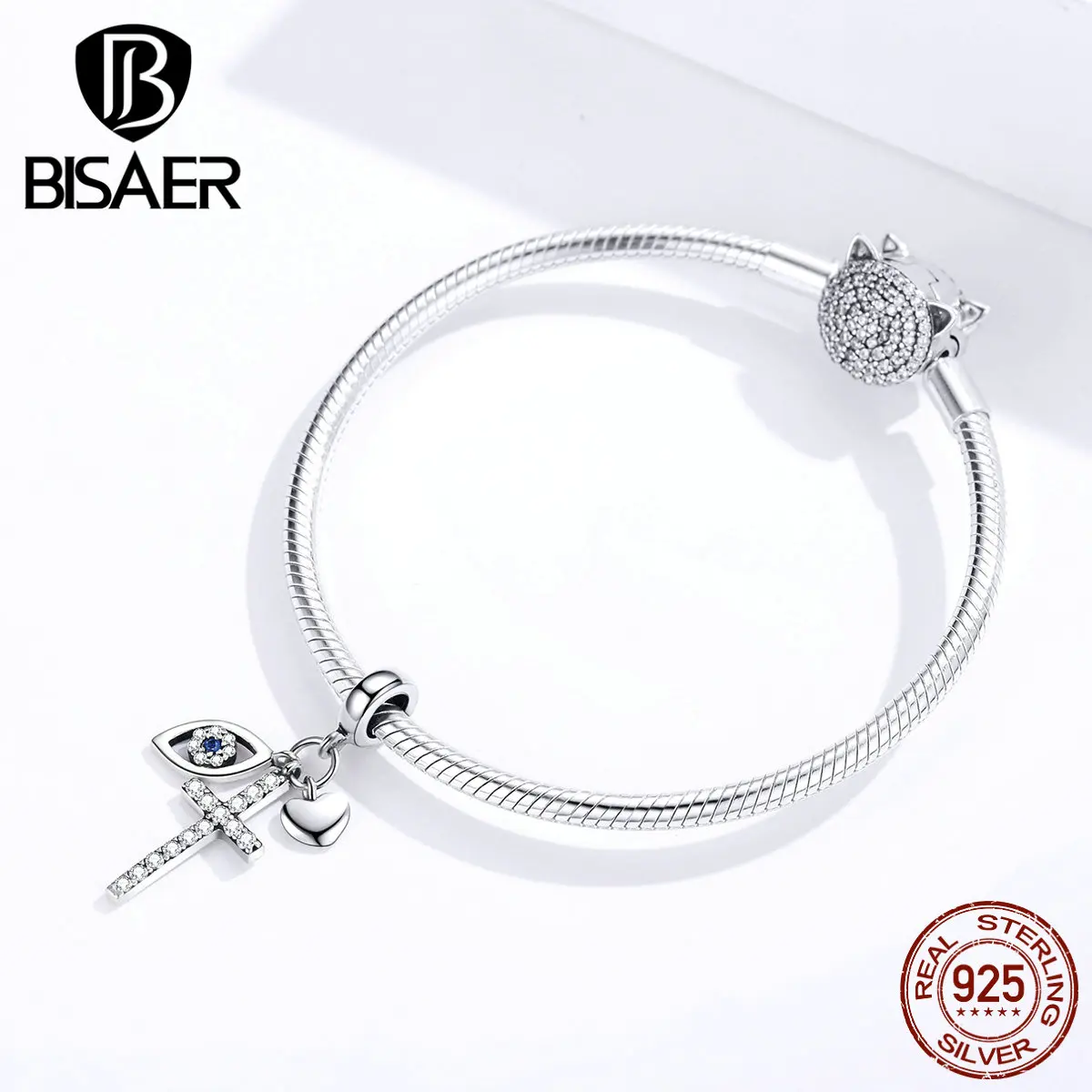 Lucky 925 Sterling Silver Guardian Eyes Beads Blue Eyes& Cross Zircon Charms fit Women Bracelets Silver 925 Jewelry ECC1327