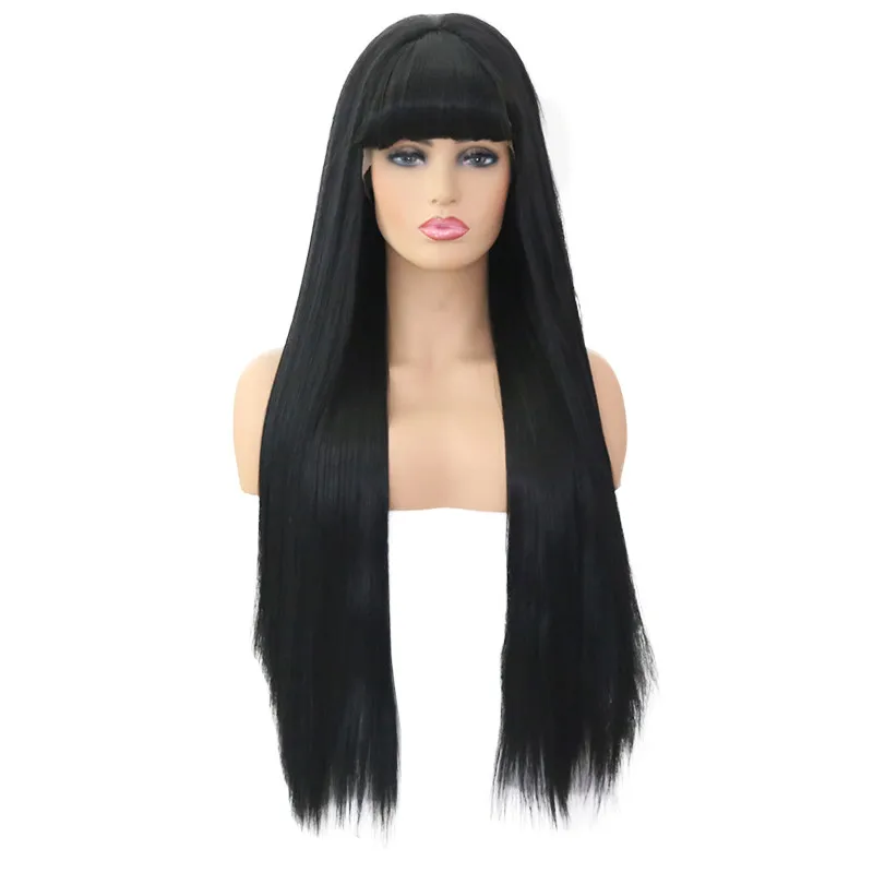 

Charisma Synthetic Lace Front Wig For Black Women Natural Straight Black High Temperature Fiber Hair 13x3 Lace Wigs with Bangs