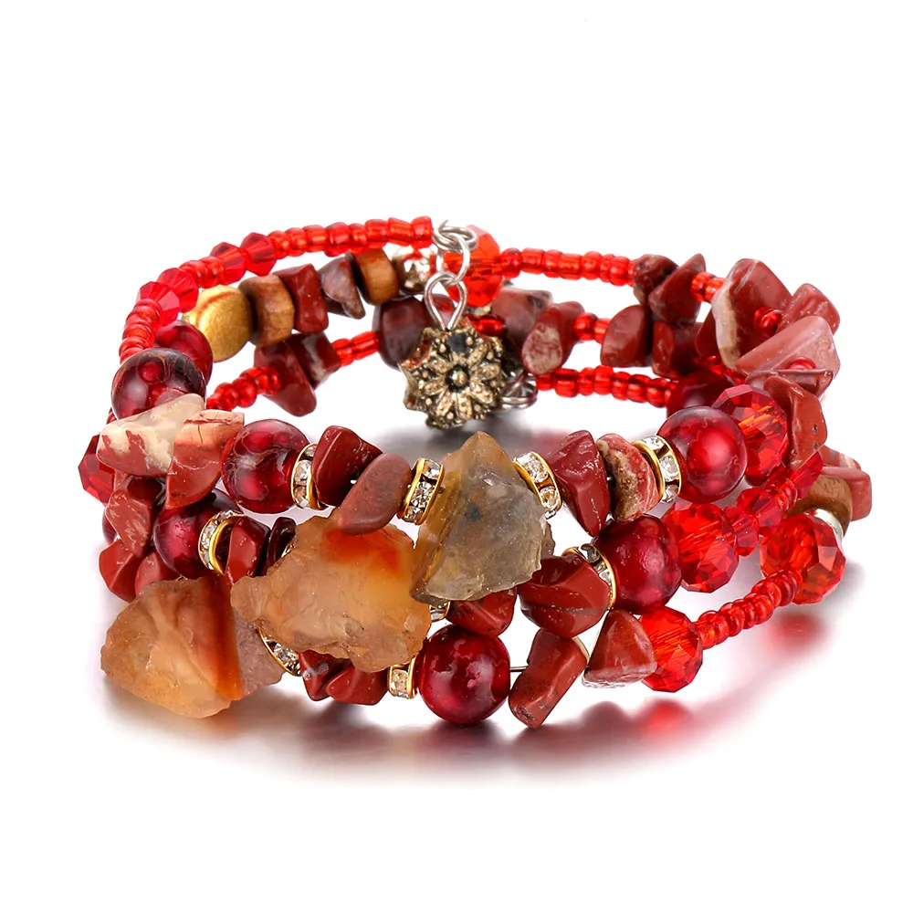 

TOMOSH Red Crystal Beads Bracelets for Women Man Ladies Vintage Wrap Bracelet Jewelry Natural Stone Charms Accessories Gift