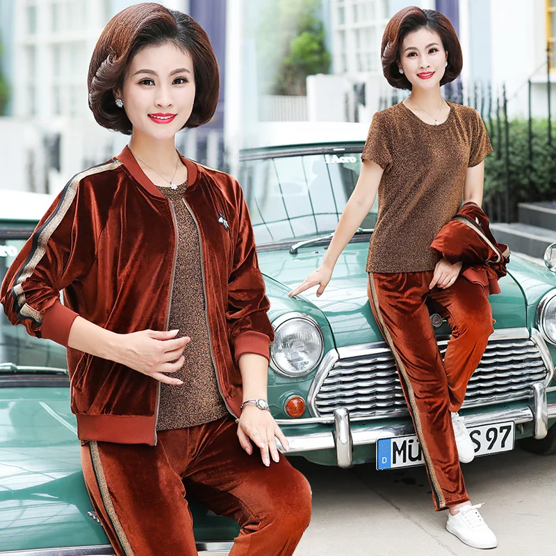

2019 Spring And Autumn New Style 40-Year-Old to 50-Year-Old Middle-aged Sports Three-piece Set Women's Mom Large Size Loose-Fit