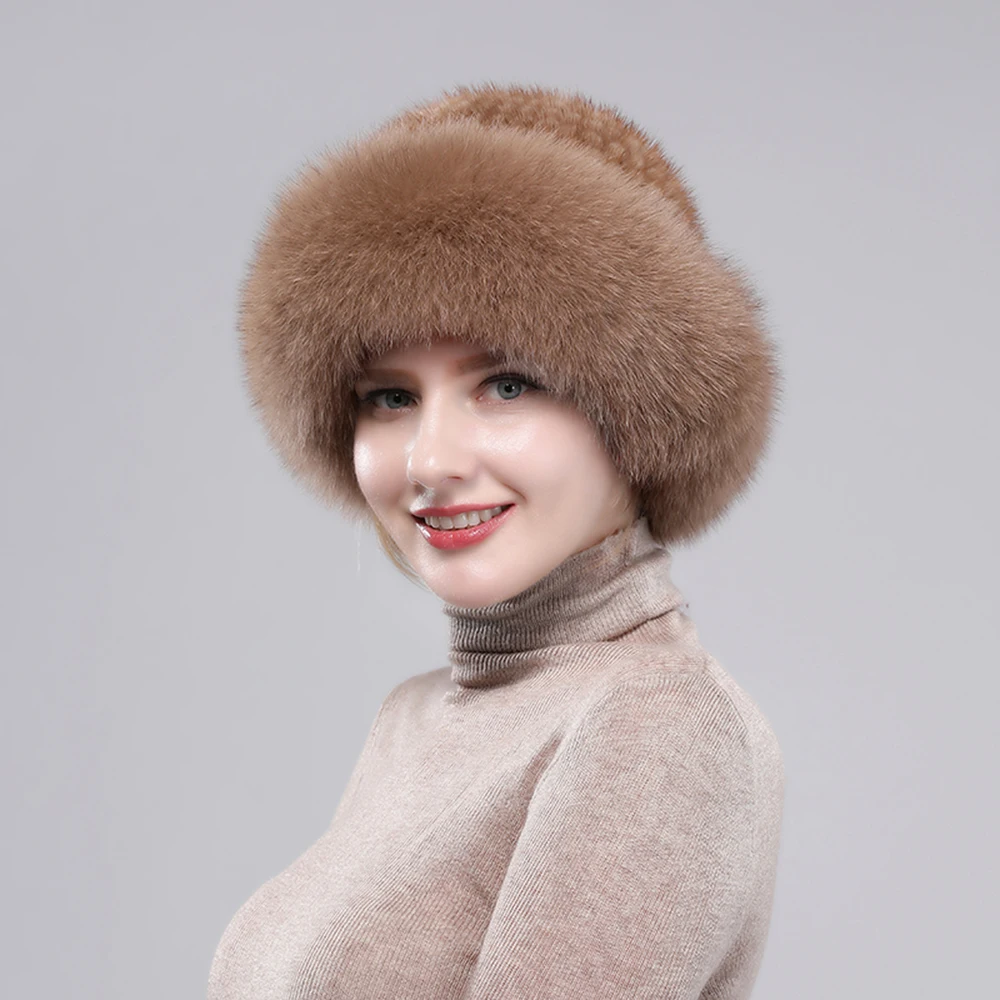 Natural Real Mink Fur Bomber Hats Winter Genuine Fox Cap Luxurious Quality Elastic Warm Soft Fluffy Panama Bucket Hat For Women |