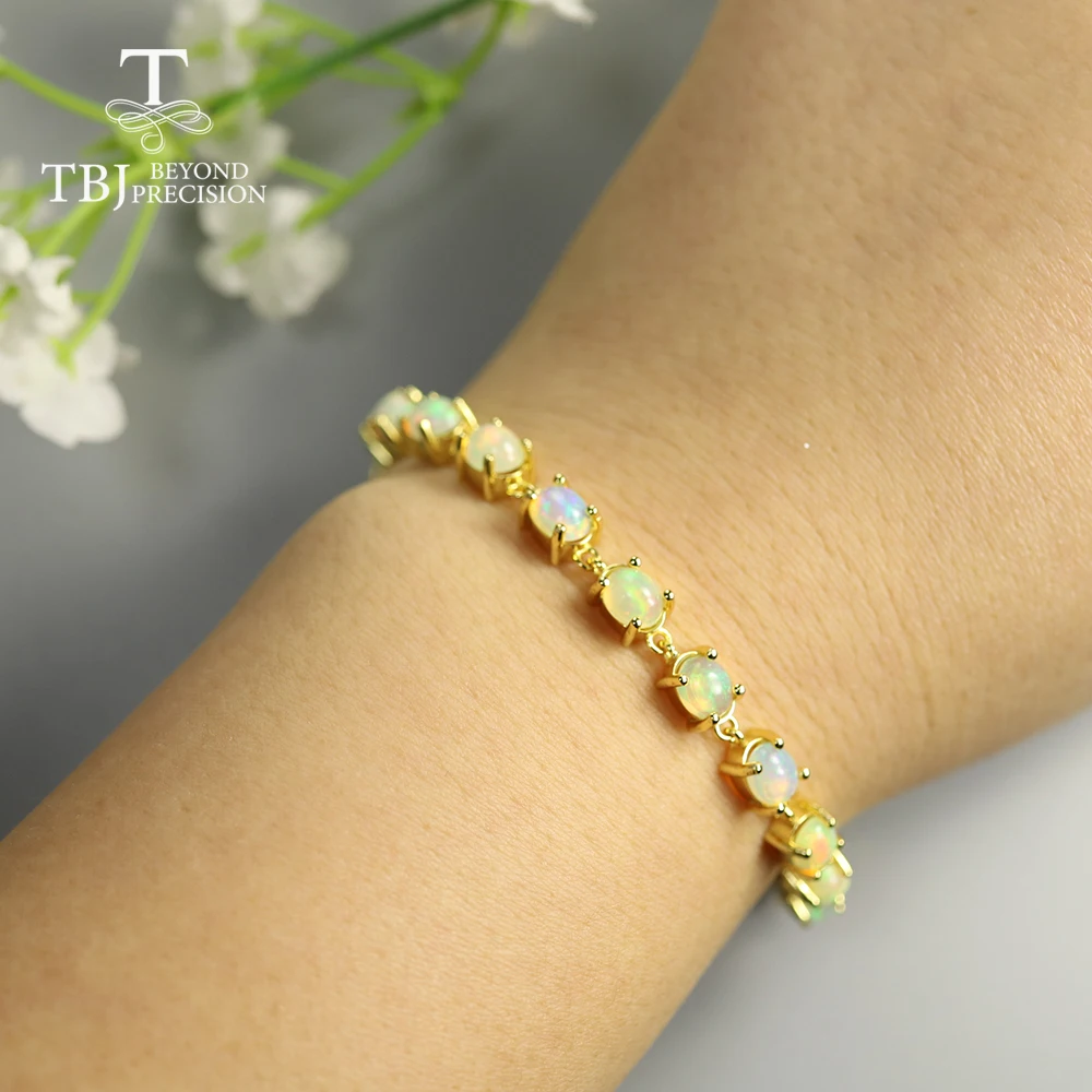 Natural Ethiopian Multi-Fire Opal 925 Silver Bracelet H-697