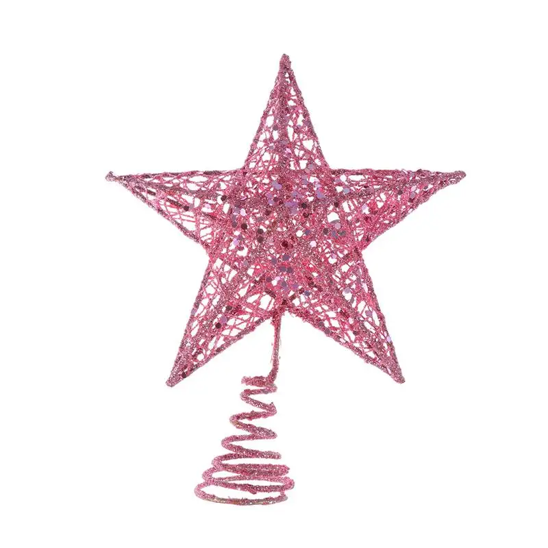 20cm Pink 25 см Рождественская елка Железная Звезда Топпер сверкающие украшения для рождественской елки(розовое золото - Цвет: 20cm Pink