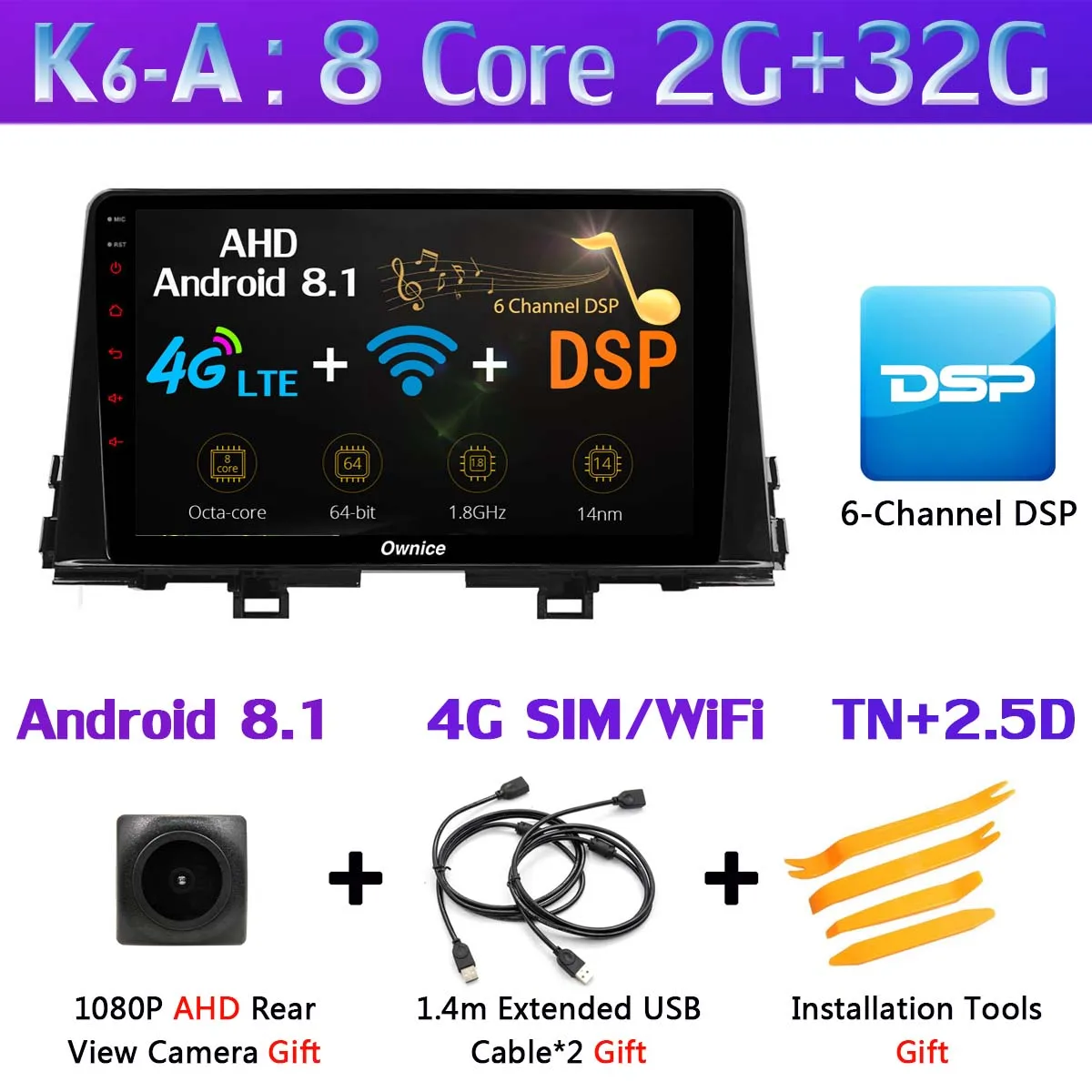 1 DIN 360 ° 4 × камера 4G Android 9,0 4+ 64G gps радио CarPlay SPDIF DSP автомобильный мультимедийный плеер для KIA Morning Picanto - Цвет: K6-A