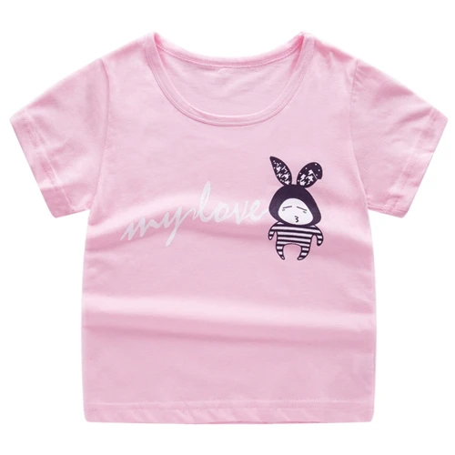 Хлопковые футболки с короткими рукавами для девочек Летняя Стильная Детская одежда Детские футболки новые модные футболки для мальчиков От 2 до 10 лет - Цвет: Розовый