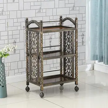 

Retro beauty salon stroller European hairdressing tattoo barber shop three-layer with drawer tool car rack shelf