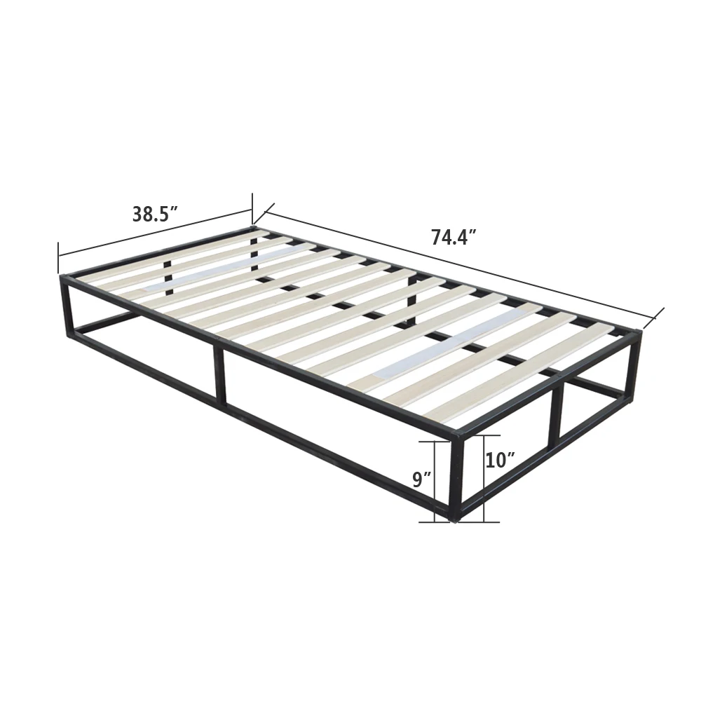  Black Simple Basic Iron Bed Twin Size Horizontal Bar Head of Bed Metal Platform Bed Frame Full Size - 4000324788869