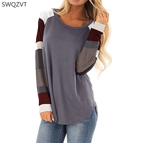 Осень-зима, футболка с длинным рукавом, женские топы, модная женская футболка с круглым вырезом, женская одежда, Camisas Mujer - Цвет: gray