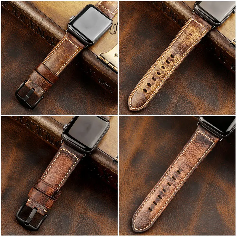 Pstray ручной работы ретро итальянский ремешок из телячьей кожи для apple watch 5 4 3-го поколения ретро кожаный ремешок, 44 мм 42 мм Размер