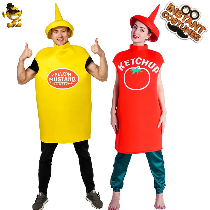 Унисекс парные костюмы кетчупа и горчичного цвета костюм на Хэллоуин косплей