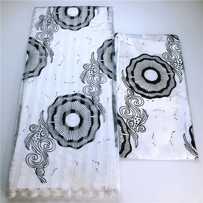 

Black And White African Fabrics Organza Silk Satin Material For Women Dress 6 Yards