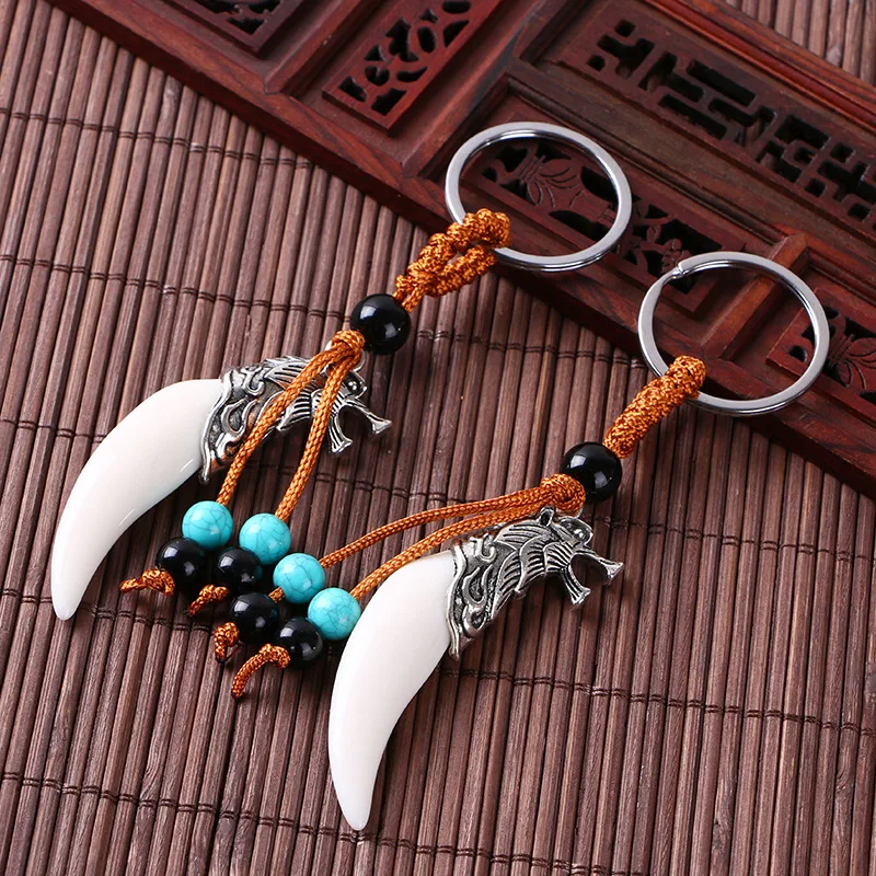 Wolf Pendant Keychain Teeth Animal Charms Norse Viking Amulet Key Chain Jewelry Gift Lady's handbag pendant key ring | Украшения и