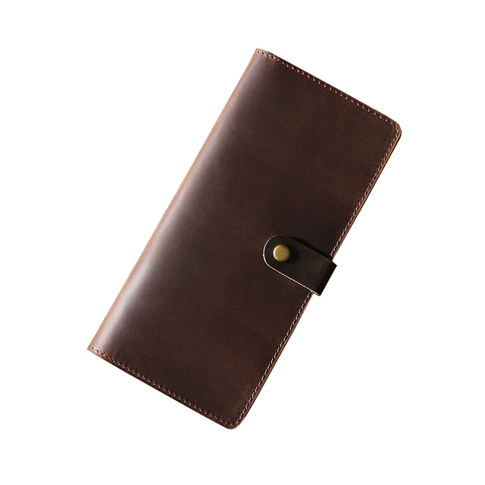 Men's Long Wallet Genuine Leather Travel Business Retro Wallets Casual Solid Card Holder Cowhide  Button Design Multifunction