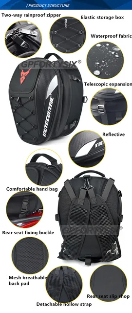 MOTOCENTRIC-Sac à dos étanche multifonctionnel pour moto, sac de siège  arrière durable, grande capacité, sac à dos pour casque de pilote, 37L -  AliExpress